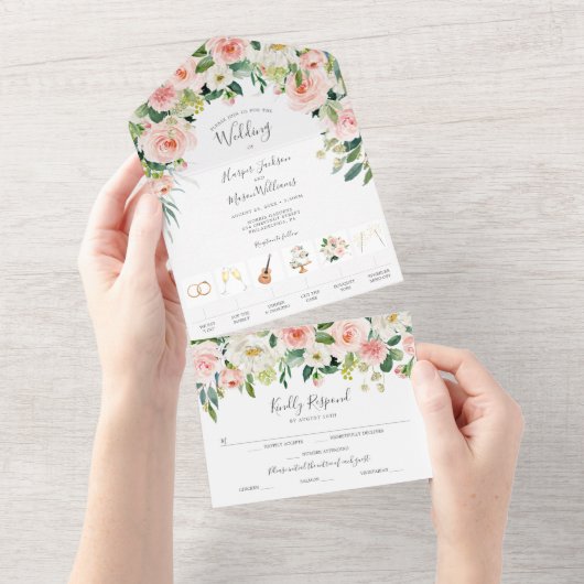 All in one Airy Blush Gold Timeline Einladung (Abreißen)