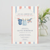 All in One All American Streifen Baby Shower Einladung (Stehend Vorderseite)