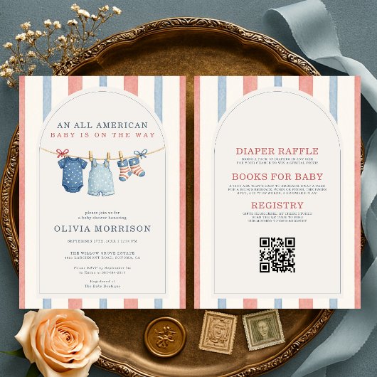 All in One All American Streifen Baby Shower Einladung