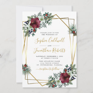 All in one Amaryllis Pine Gold Winter Wedding Einladung