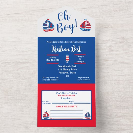 All in One Baby Dusche Boy Nautical Invasion All In One Einladung (Innen Boden)