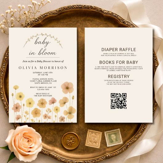 All in One Baby In Bloom Boho QR Code Baby Shower  Einladung