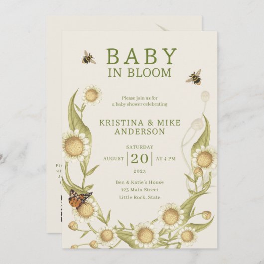 All in one Baby in Bloom QR Code Dusche Einladung (Vorne/Hinten)