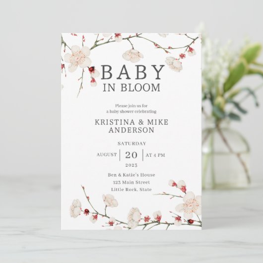 All in one Baby in Bloom QR Code Dusche Einladung (Stehend Vorderseite)