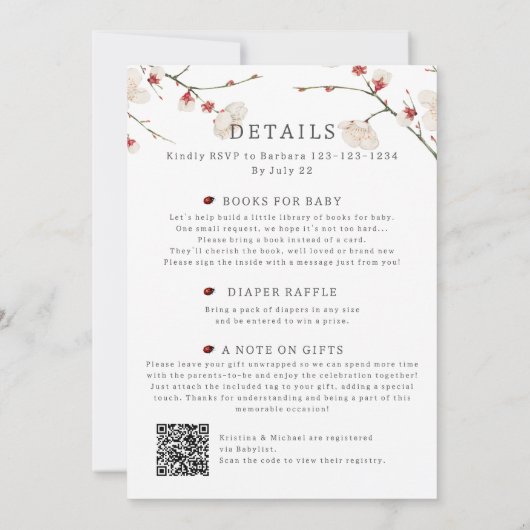 All in one Baby in Bloom QR Code Dusche Einladung (Rückseite)
