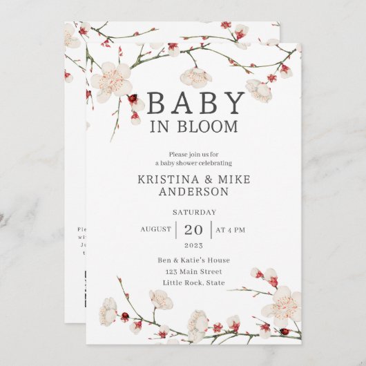 All in one Baby in Bloom QR Code Dusche Einladung (Vorne/Hinten)