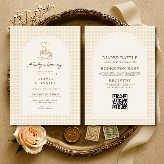 All in One Baby is Brewing Coffee Couples Shower Einladung