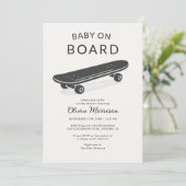 All in One Baby on Board Skateboard Baby Shower Einladung (Stehend Vorderseite)