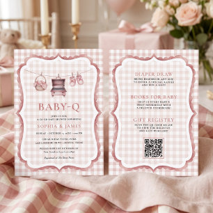 All In One Baby Q Rosa Gingham Babyschuhe Einladung