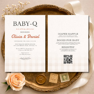 All in One Baby Q Rustikale Babyparty für Paare Einladung