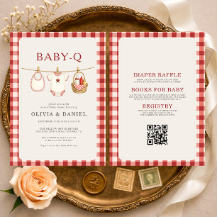 All in One Baby Q Wäscheleine Gingham Baby Shower Einladung