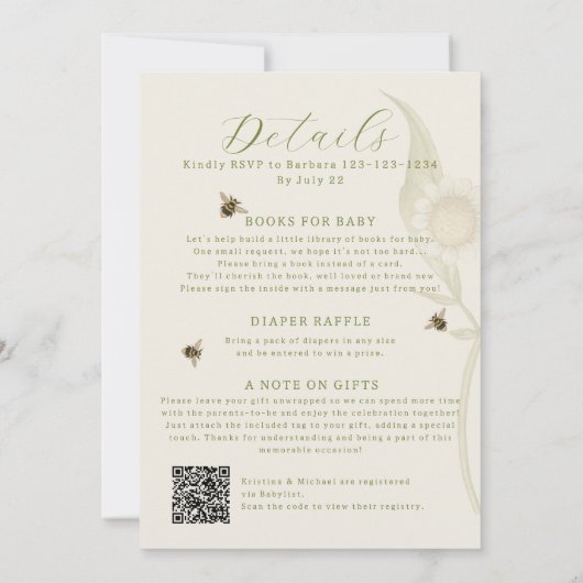 All in One Baby to Bee QR Code Dusche Einladung (Rückseite)