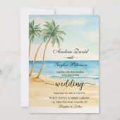 All in One Beach and Palm Trees QR Code Hochzeit Einladung (Vorderseite)
