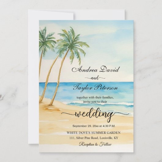 All in One Beach and Palm Trees QR Code Hochzeit Einladung (Vorderseite)
