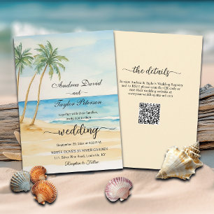 All in One Beach and Palm Trees QR Code Hochzeit Einladung