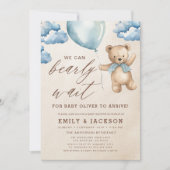 All in one Bearly Wait Blue Boy Baby Dusche Einladung (Vorderseite)