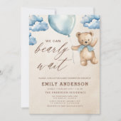 All in one Bearly Wait Blue Boy Baby Dusche Einladung (Vorderseite)
