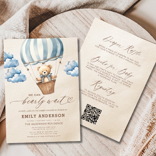 All in one Bearly Wait Blue Boy Baby Dusche Einladung