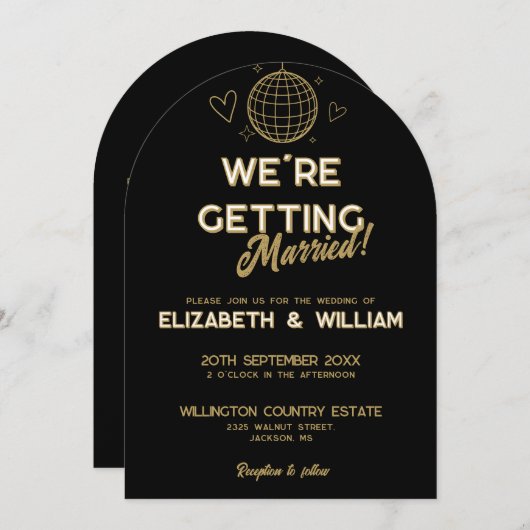 All in one Black and Gold Groovy Disco Einladung (Vorne/Hinten)