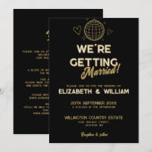 All in one Black and Gold Groovy Disco Einladung (Vorne/Hinten)