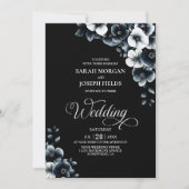 All in One Black and White Floral Wedding Einladung (Vorderseite)