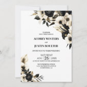 All in One Black and White Floral Wedding Einladung (Vorderseite)