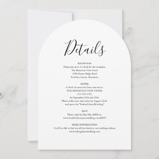 All in one Black and White Script Arch Wedding Einladung (Rückseite)