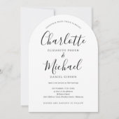 All in one Black and White Script Arch Wedding Einladung (Vorderseite)