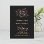All in One Black Burgundy Gray Floral Wedding Einladung (Stehend Vorderseite)