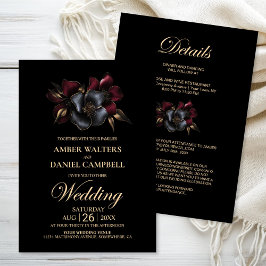 All in One Black Burgundy Gray Floral Wedding Einladung