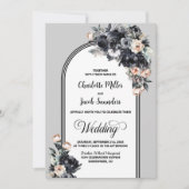 All in one Black Floral Grey Arch Wedding Einladung (Vorderseite)