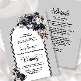All in one Black Floral Grey Arch Wedding Einladung