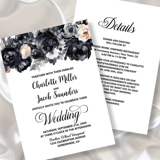 All in one Black Floral Wedding Einladung