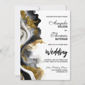 All in one Black Gold Agate Marmor Hochzeit Einladung (Vorderseite)