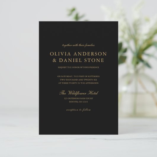 All in one Black Gold Wedding QR Code Classic Einladung (Stehend Vorderseite)