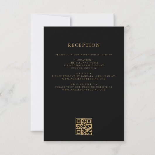 All in one Black Gold Wedding QR Code Classic Einladung (Rückseite)