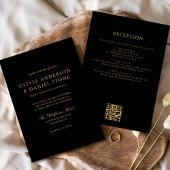 All in one Black Gold Wedding QR Code Classic Einladung