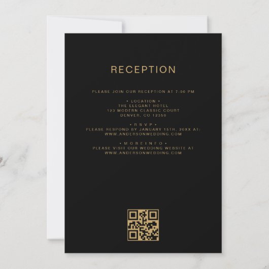 All in one Black Gold Wedding QR Code Script Einladung (Rückseite)