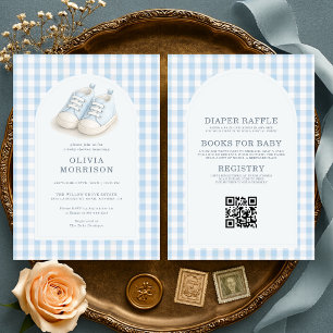 All in One Blaue Schuhe Gingham-Baby-Party Einladung