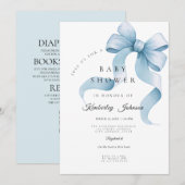 All in One Blue Bow Baby Dusche Einladung (Vorne/Hinten)