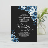 All in One Blue Floral Wedding Einladung (Stehend Vorderseite)