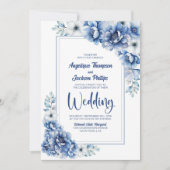 All in one Blue Floral Wedding Einladung (Vorderseite)
