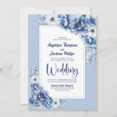 All in one Blue Floral Wedding Einladung (Vorderseite)