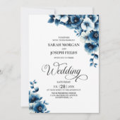 All in One Blue Floral Wedding Einladung (Vorderseite)