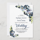 All in one Blue Grey Floral Wedding Einladung (Vorderseite)