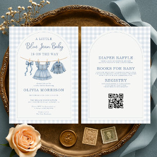 All in One Blue Jean Baby Mädchen Baby Shower  Einladung
