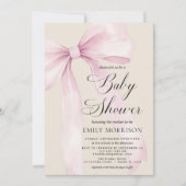 All in One Blush Pink Bow Linen Baby Shower Einladung (Vorderseite)