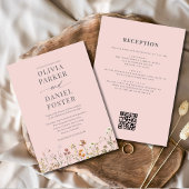 All in one Blush Pink QR Wildblume Hochzeit Einladung