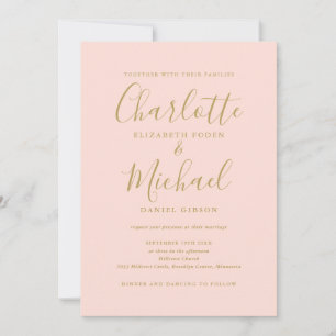 All In One Blush Pink Und Gold Schrift Hochzeit Einladung