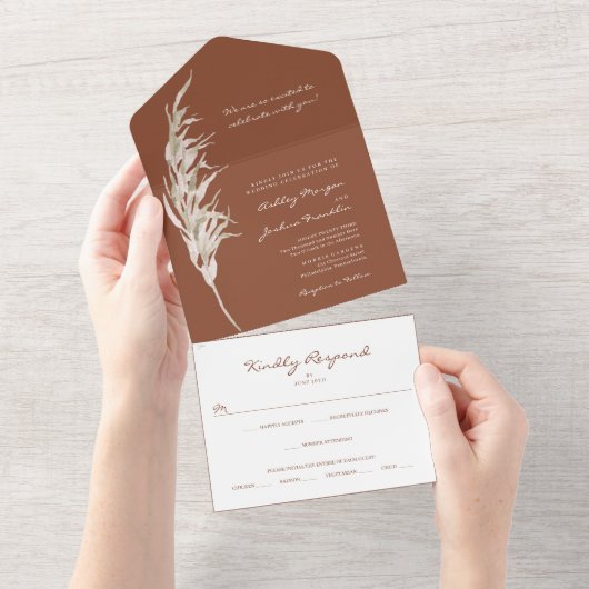 All in one Bohemisch Terracotta Wedite Einladung (Abreißen)